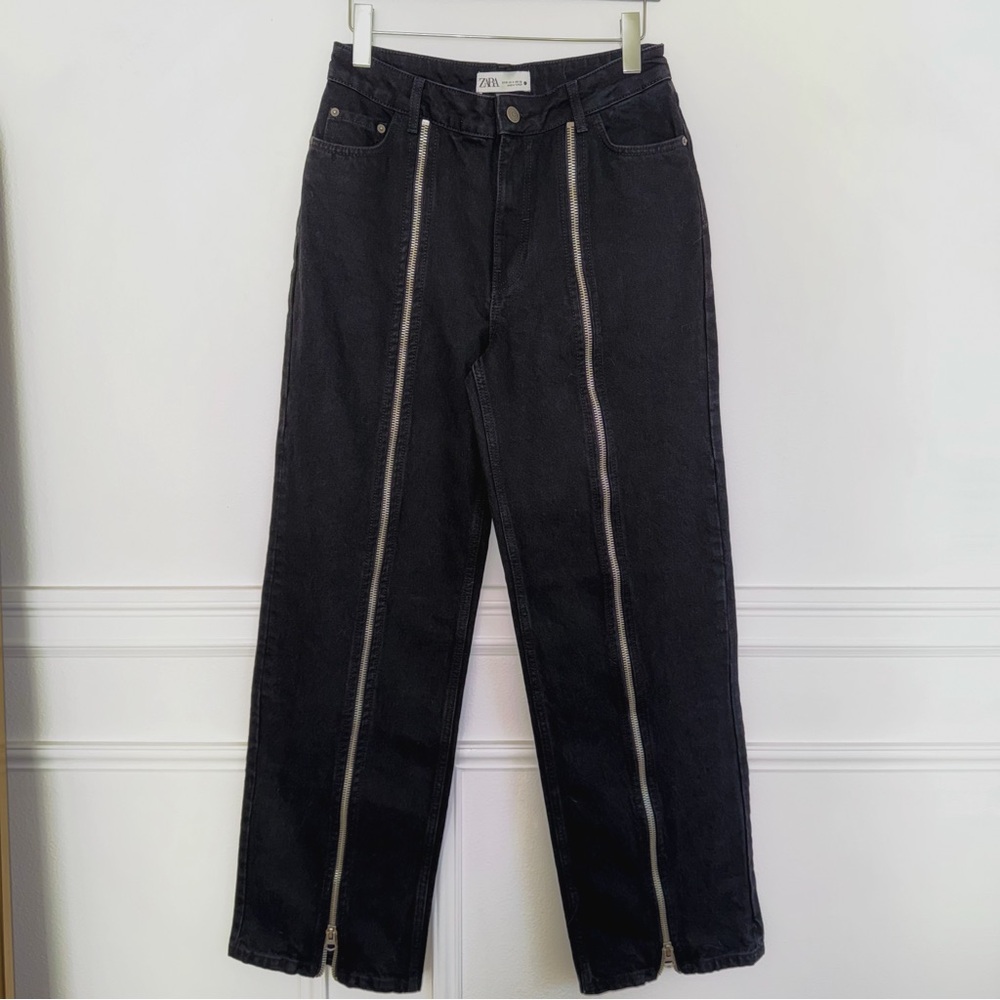 ZARA WOMAN SS23 BLACK ZW THE FULL LENGTH JEANS WITH ZIPPERS - Picture 3 of 6